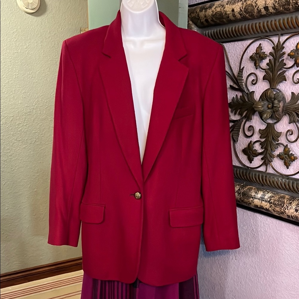 VTG JHC Classic Burgundy Red Wool Blazer w/ Notched Lapels and Tailored Sz 10